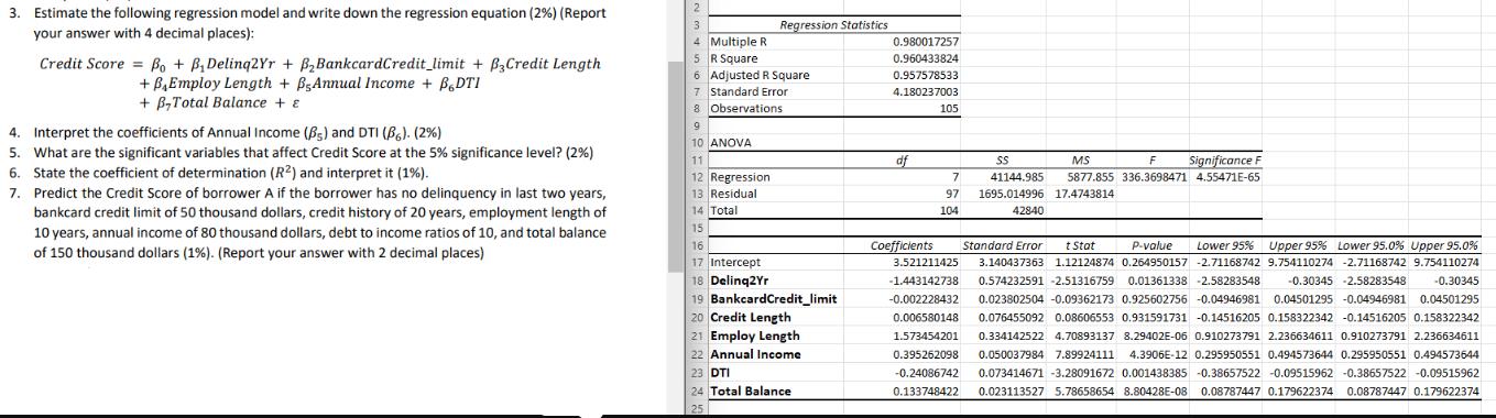 3. Estimate the following regression model and write down the regression equation (2%) (Report your answer