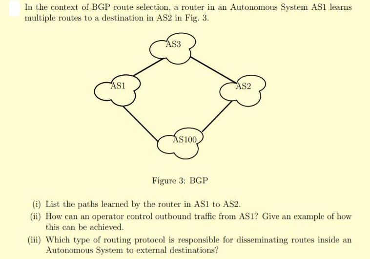 In the context of BGP route selection, a router in an Autonomous System AS1 learns multiple routes to a