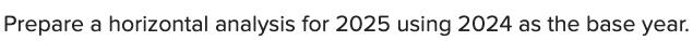 Prepare a horizontal analysis for 2025 using 2024 as the base year.