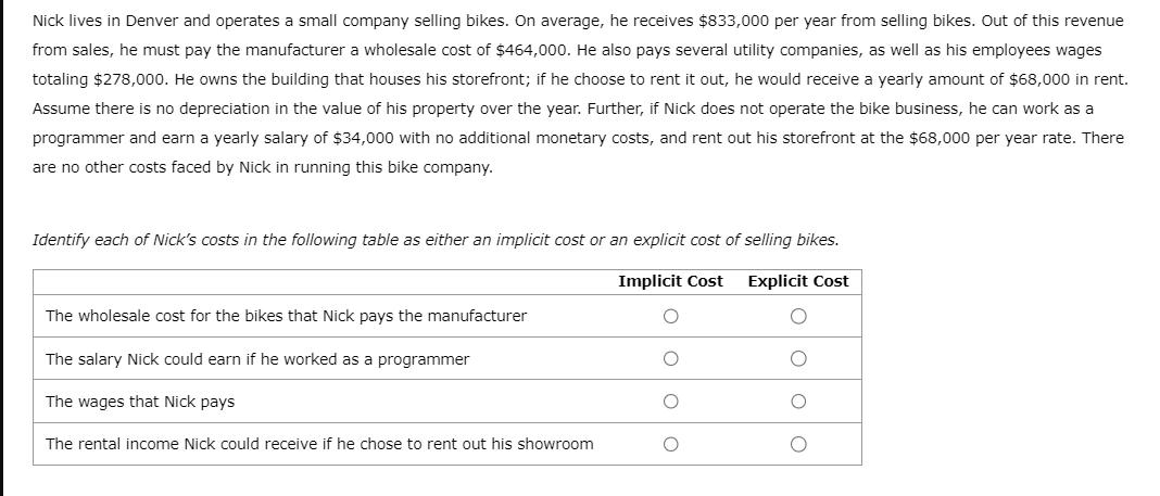 Nick lives in Denver and operates a small company selling bikes. On average, he receives $833,000 per year