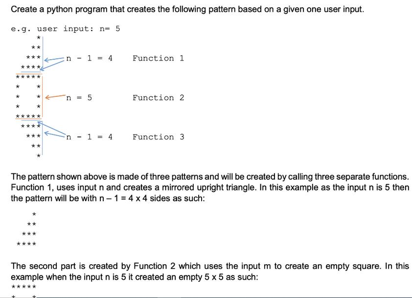 Create a python program that creates the following pattern based on a given one user input. e.g. user input: