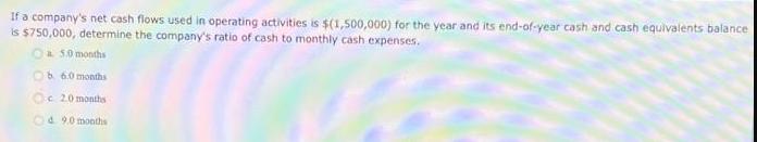 If a company's net cash flows used in operating activities is $(1,500,000) for the year and its end-of-year