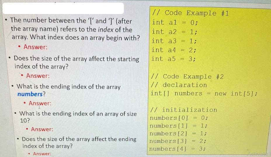 The number between the 'I' and ']' (after the array name) refers to the index of the array. What index does