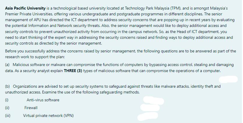 Asia Pacific University is a technological based university located at Technology Park Malaysia (TPM), and is