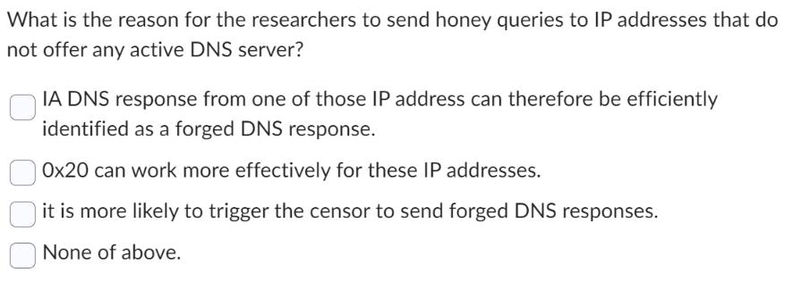 What is the reason for the researchers to send honey queries to IP addresses that do not offer any active DNS