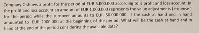 Company C shows a profit for the period of EUR 5.000.000 according to is profit and loss account. In the