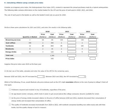 5. Calculating inflation using a simple price index the Condannar price indes, the nata Price Index (UP),