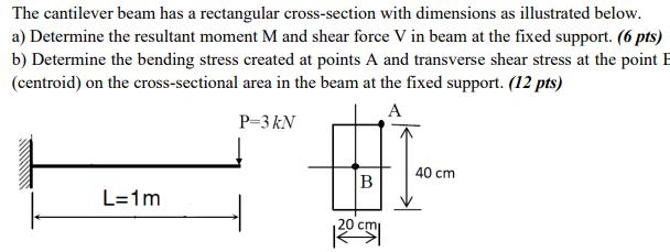 The cantilever beam has a rectangular cross-section with dimensions as illustrated below. a) Determine the