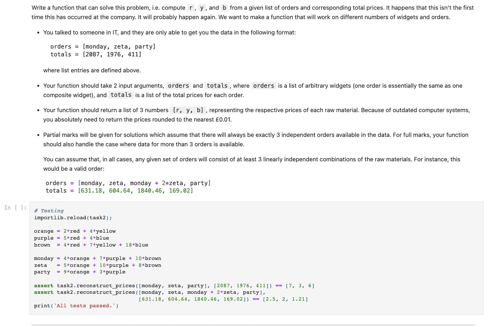 In [ ]: Write a function that can solve this problem, i.e. computer, y, and b from a given list of orders and