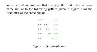 Write a Python program that displays the first letter of your name similar to the following pattern given in