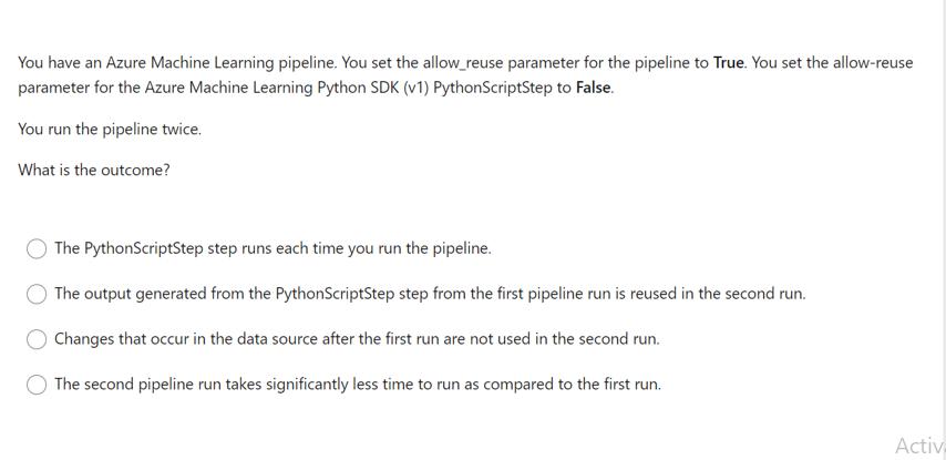 You have an Azure Machine Learning pipeline. You set the allow_reuse parameter for the pipeline to True. You