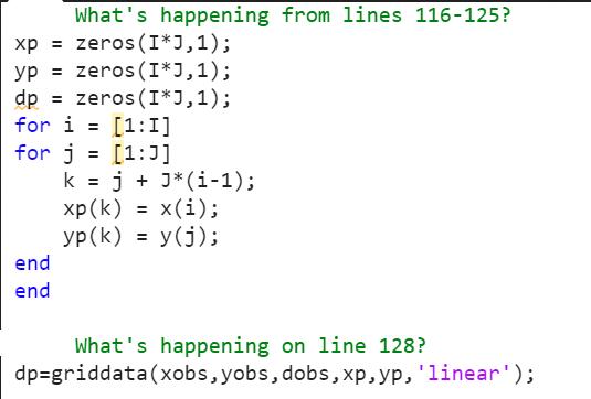 What's happening from lines 116-125? xp = zeros (I*J,1); yp = zeros (I*J,1); dp = zeros (I*J,1); for i= [1:1]