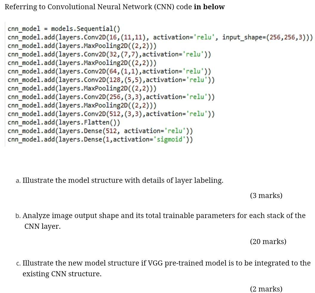 Referring to Convolutional Neural Network (CNN) code in below cnn_model = models.Sequential()