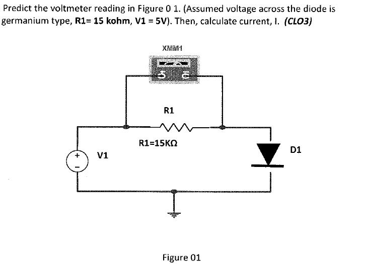 Predict the voltmeter reading in Figure 0 1. (Assumed voltage across the diode is germanium type, R1= 15