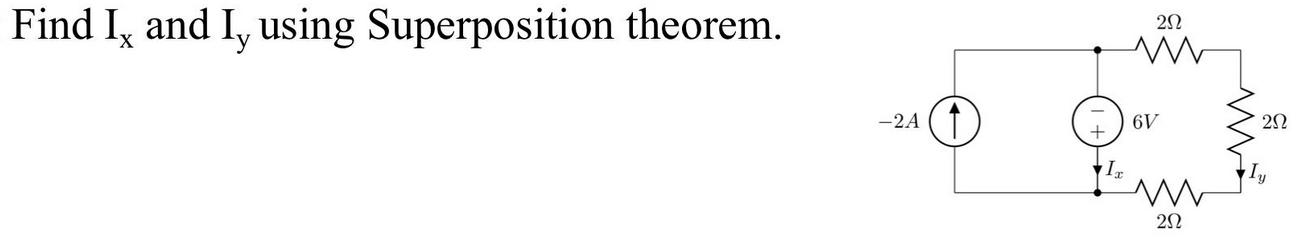 Find I, and I, using Superposition theorem. -2A  IT 20 6V 202