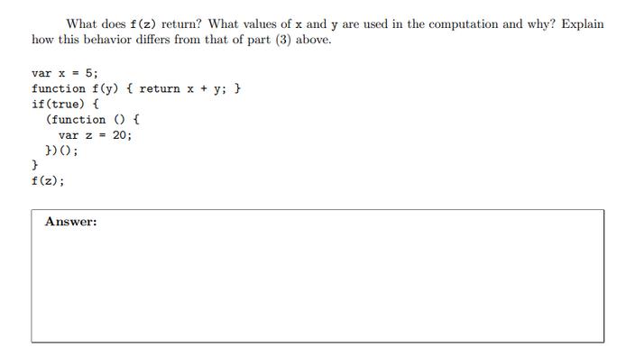 What does f(z) return? What values of x and y are used in the computation and why? Explain how this behavior