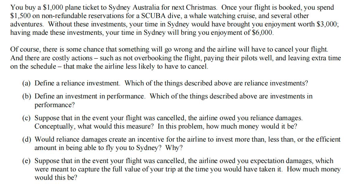 You buy a $1,000 plane ticket to Sydney Australia for next Christmas. Once your flight is booked, you spend