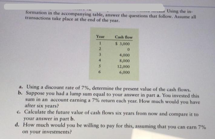 Using the in- formation in the accompanying table, answer the questions that follow. Assume all transactions