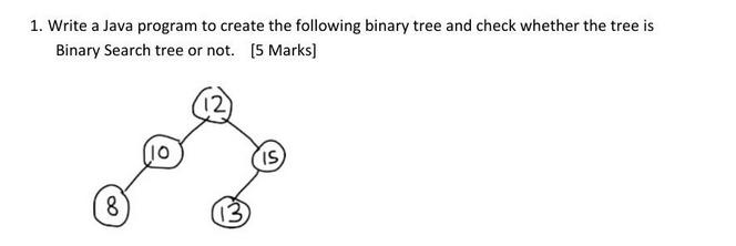 1. Write a Java program to create the following binary tree and check whether the tree is Binary Search tree
