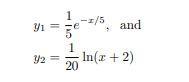 y1 = Y2 1 3e 5 1 20 -1/5 and In(x + 2)