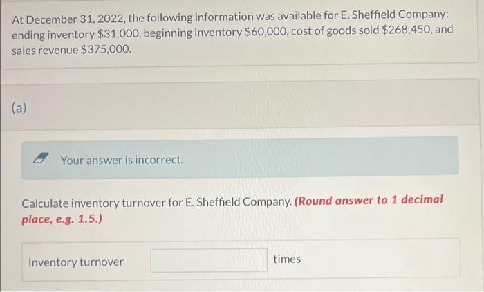 At December 31, 2022, the following information was available for E. Sheffield Company: ending inventory