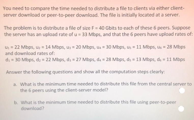 You need to compare the time needed to distribute a file to clients via either client- server download or