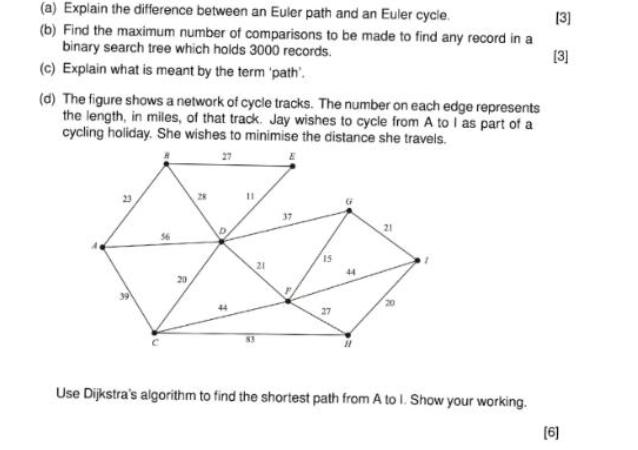(a) Explain the difference between an Euler path and an Euler cycle. (b) Find the maximum number of