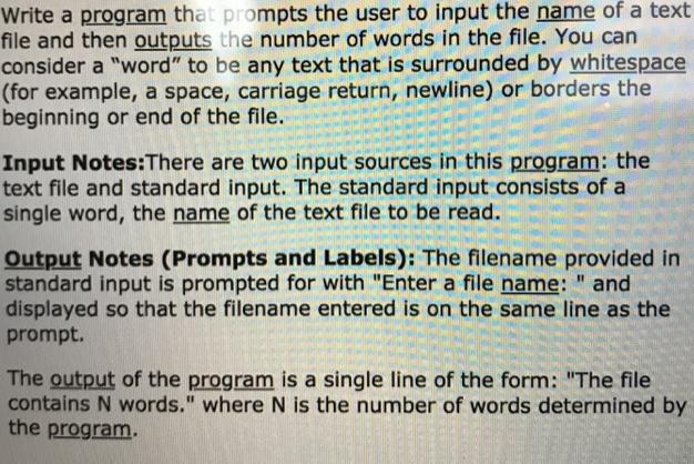 Write a program that prompts the user to input the name of a text file and then outputs the number of words