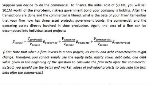 Suppose you decide to do the commercial. To finance the initial cost of $0.1M, you will sell $0.1M worth of