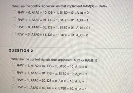 What are the control signal values that implement RAM[3]