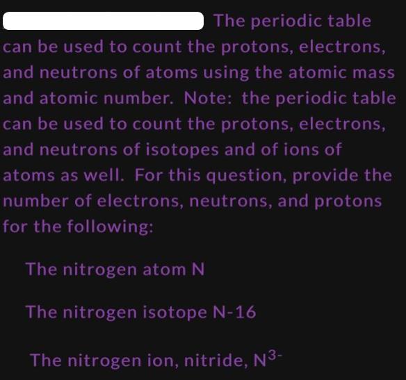 The periodic table can be used to count the protons, electrons, and neutrons of atoms using the atomic mass