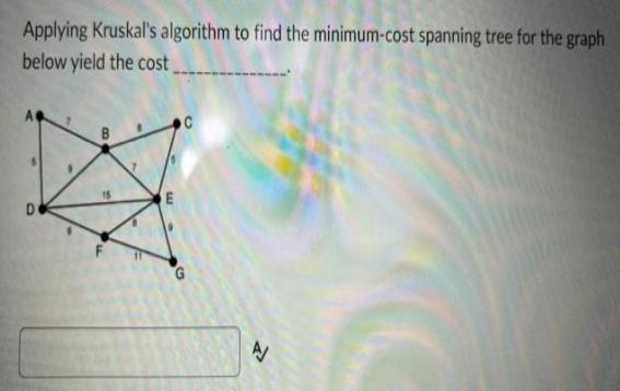 Applying Kruskal's algorithm to find the minimum-cost spanning tree for the graph below yield the cost B LLE