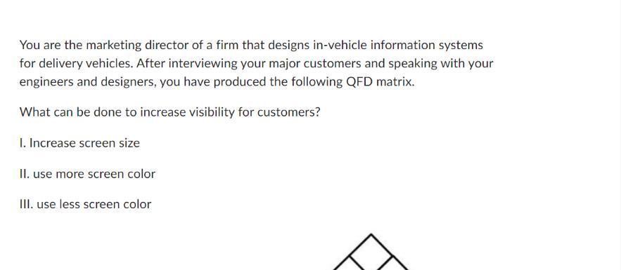 You are the marketing director of a firm that designs in-vehicle information systems for delivery vehicles.