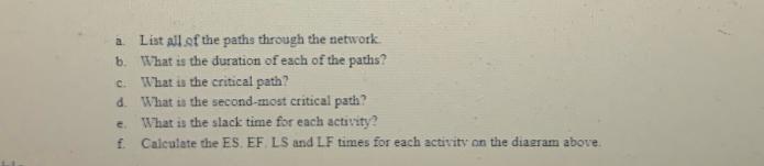 a List all of the paths through the network. What is the duration of each of the paths? What is the critical