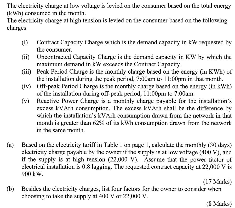 The electricity charge at low voltage is levied on the consumer based on the total energy (kWh) consumed in