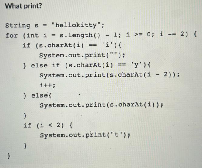 What print? String s= 