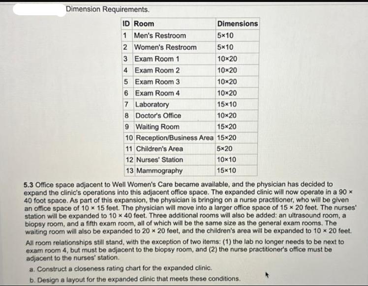 Dimension Requirements. ID Room 1 Men's Restroom 2 3 4 5 6 7 Women's Restroom Exam Room 1 Exam Room 2 8 Exam