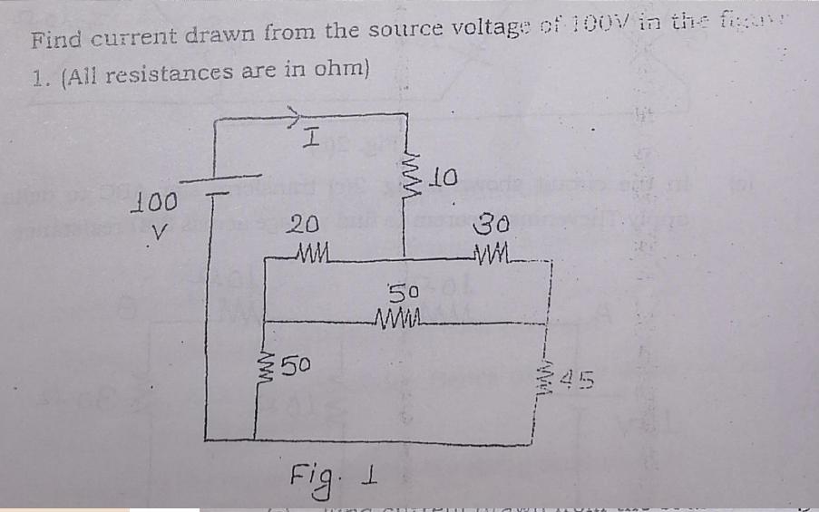 Find current drawn from the source voltage of 100V in the fissave 1. (All resistances are in ohm) 100 V I 20