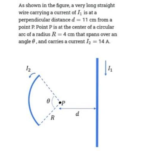 As shown in the figure, a very long straight wire carrying a current of I is at a perpendicular distance d =