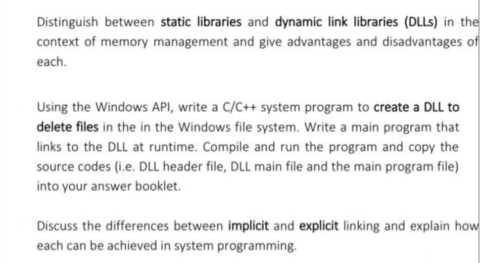 Distinguish between static libraries and dynamic link libraries (DLLs) in the context of memory management