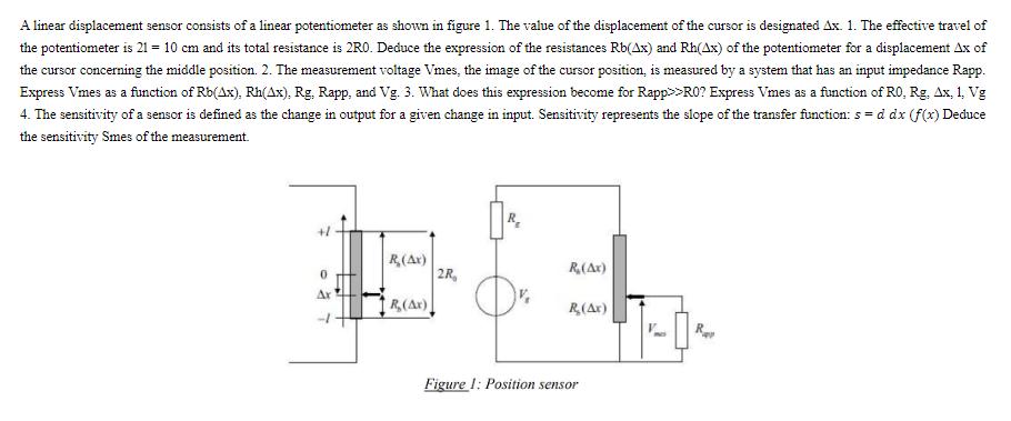 A linear displacement sensor consists of a linear potentiometer as shown in figure 1. The value of the