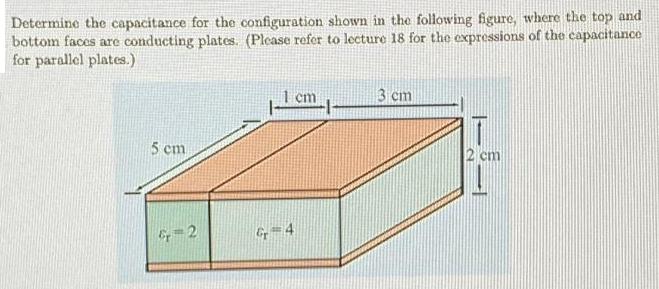 Determine the capacitance for the configuration shown in the following figure, where the top and bottom faces