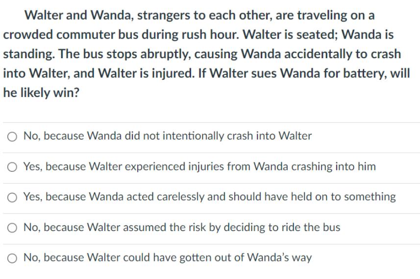 Walter and Wanda, strangers to each other, are traveling on a crowded commuter bus during rush hour. Walter