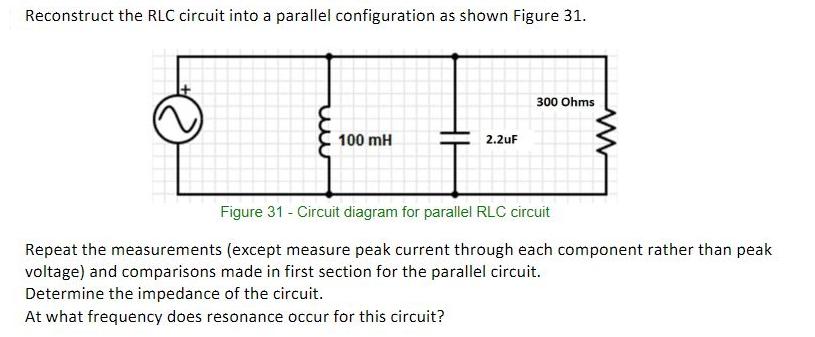Reconstruct the RLC circuit into a parallel configuration as shown Figure 31. www 100 mH 2.2uF Determine the