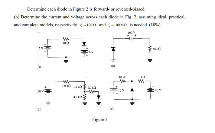 Determine each diode in Figure 2 is forward- or reversed-biased. (b) Determine the current and voltage across
