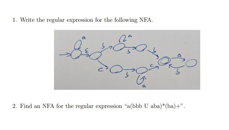 1. Write the regular expression for the following NFA. 8 R 050 POTE G 2. Find an NFA for the regular