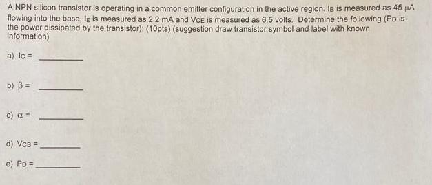 A NPN silicon transistor is operating in a common emitter configuration in the active region. IB is measured