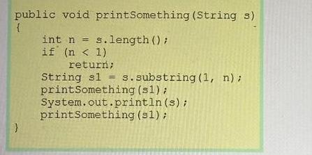 public void print Something (String s) { int ns.length (); if (n < 1) return; String s1 = s.substring (1, n);