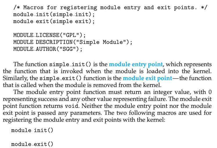 /* Macros for registering module entry and exit points. */ module init (simple_init); module exit (simple