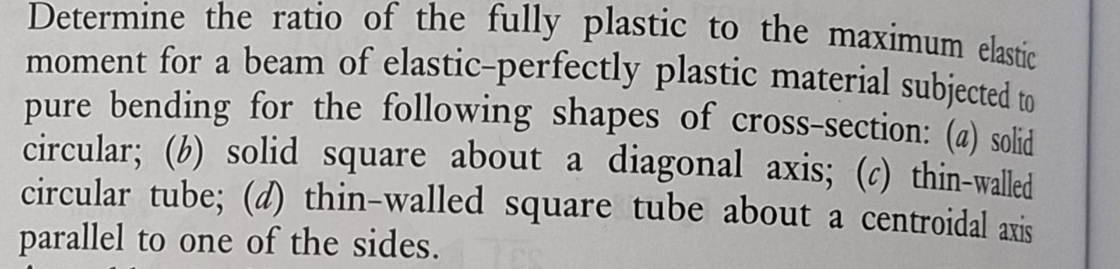 Determine the ratio of the fully plastic to the maximum elastic moment for a beam of elastic-perfectly